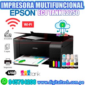 Impresora Multifuncional Epson EcoTank L3250, Imprime, Escanea, Copia, Wi-Fi