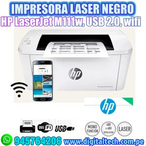 Impresora HP LaserJet M111w, laser color negro, Imprime/Wi-Fi/Wi-Fi Direct/ Bluetooth/ USB 2.0